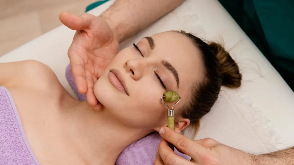 A women getting facial.